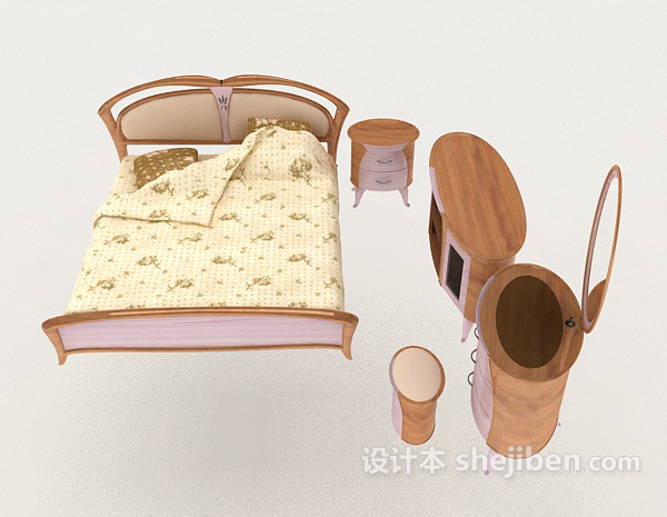 其它木质黄色双人床3d模型下载