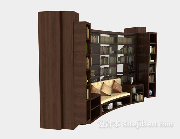 免费新中式实木简单书柜3d模型下载