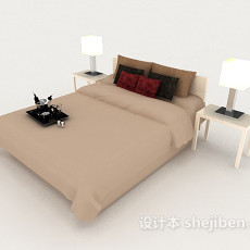 简单浅棕色双人床3d模型下载