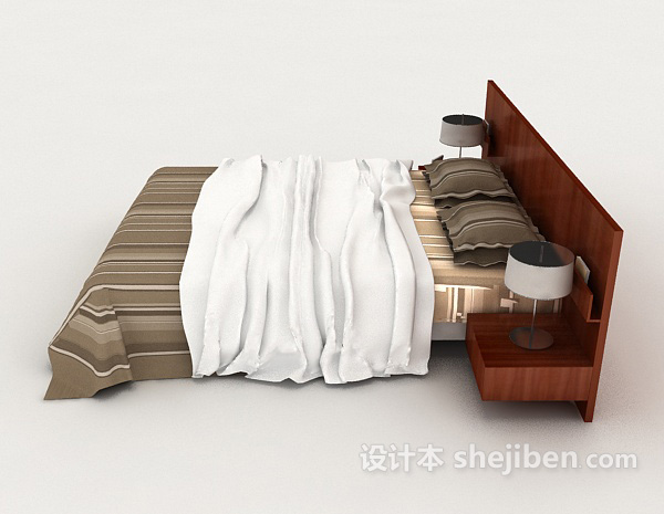 设计本木质条纹双人床3d模型下载