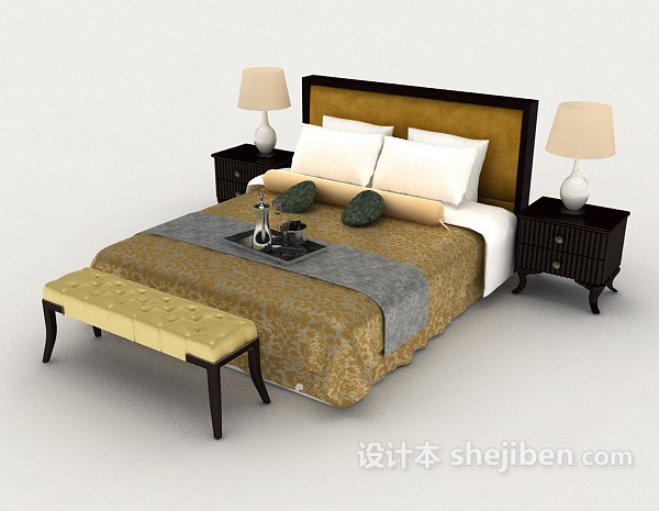黄色木质商务床3d模型下载