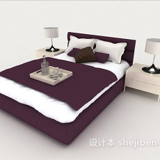 商务紫色简约双人床3d模型下载