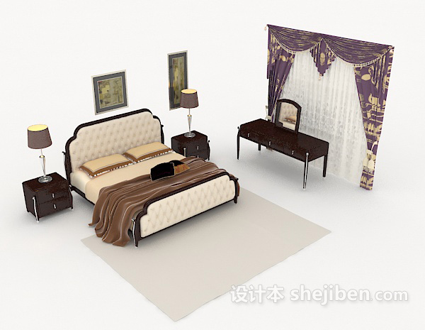中式复古木质双人床