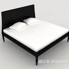 简单黑白双人床3d模型下载