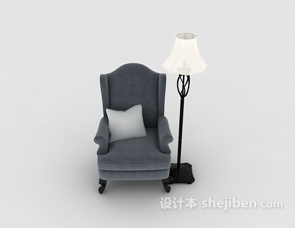 免费简欧灰色单人沙发3d模型下载