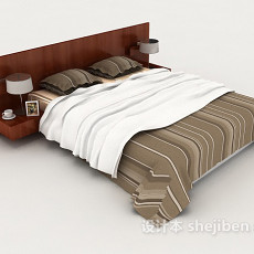 木质条纹双人床3d模型下载