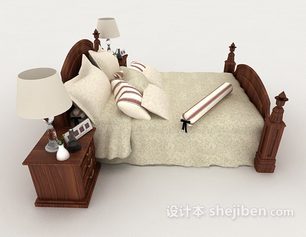 设计本新中式木质简单双人床3d模型下载