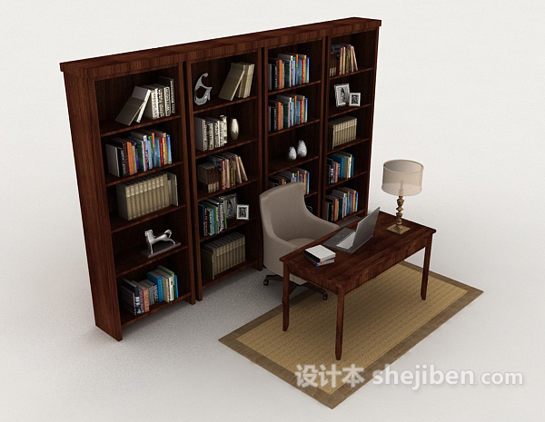 现代居家型书柜3d模型下载