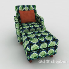 田园绿色格子单人沙发3d模型下载