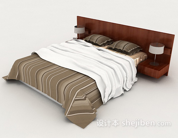免费木质条纹双人床3d模型下载