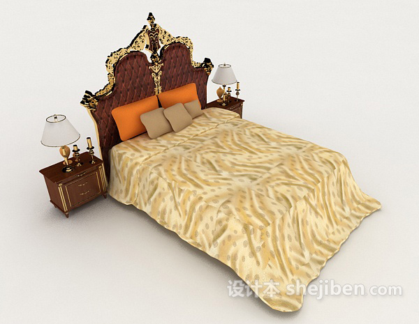 欧式家居华丽复古双人床3d模型下载