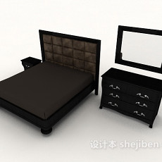 黑色简约双人床3d模型下载