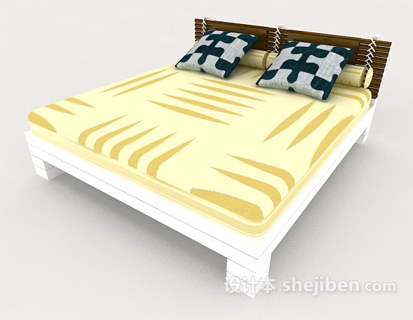 简单白色双人床3d模型下载