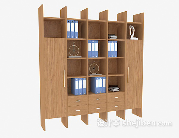 现代风格简单实木书柜3d模型下载