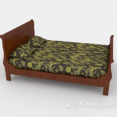 花纹木质床3d模型下载