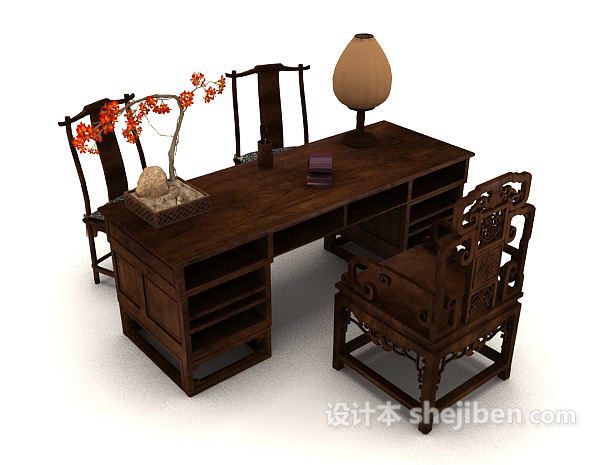 中式木质书桌椅子
