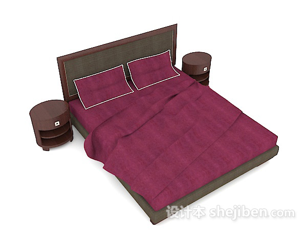 中式复古紫色双人床