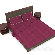 中式复古紫色双人床3d模型下载