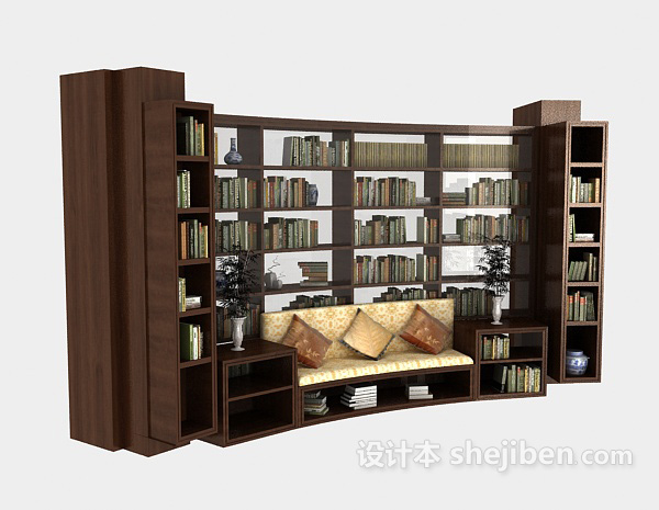 中式风格新中式实木简单书柜3d模型下载