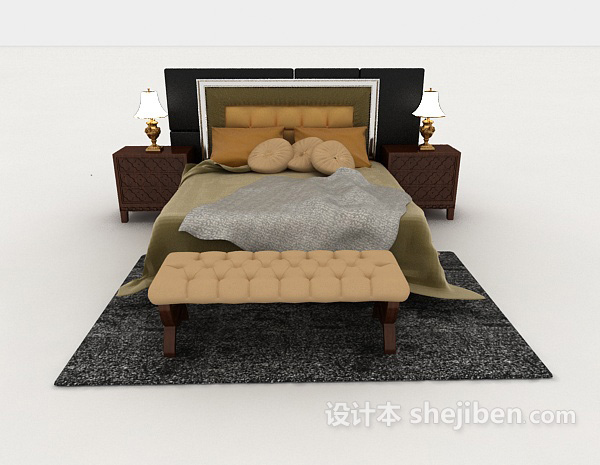 免费个性简约木质双人床3d模型下载
