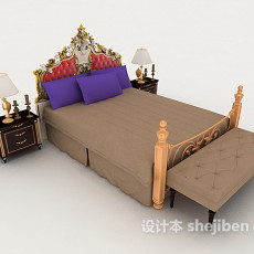欧式个性棕色双人床3d模型下载