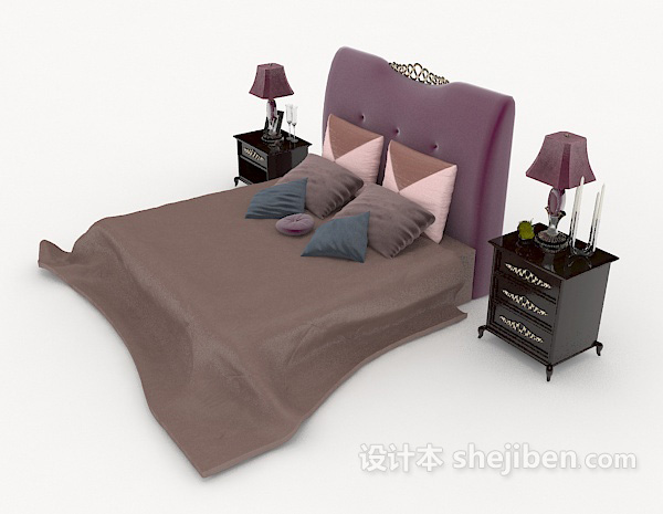 设计本现代简约紫色双人床3d模型下载