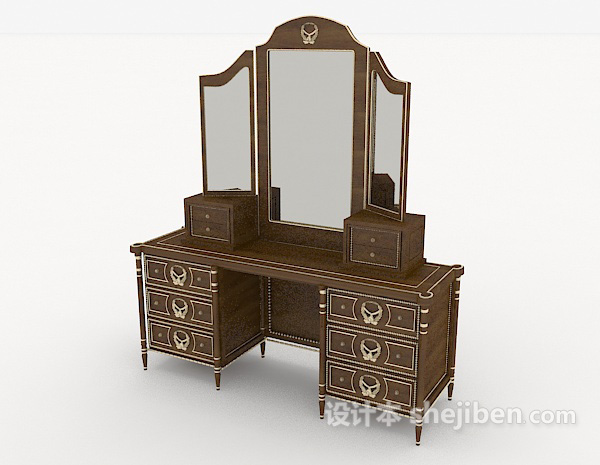 免费欧式木质梳妆桌3d模型下载
