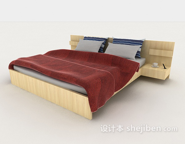 木质家居简单红色双人床