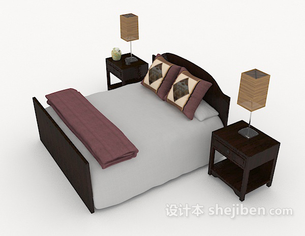 设计本新中式深木双人床3d模型下载