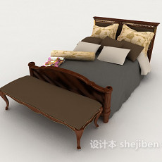 木质简约家居双人床3d模型下载
