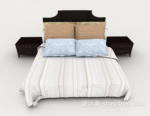 现代风格实木棕色双人床3d模型下载