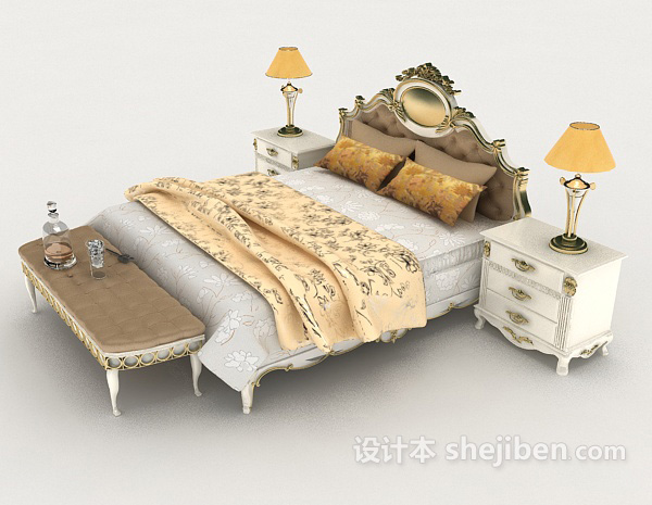 设计本欧式家居华丽双人床3d模型下载