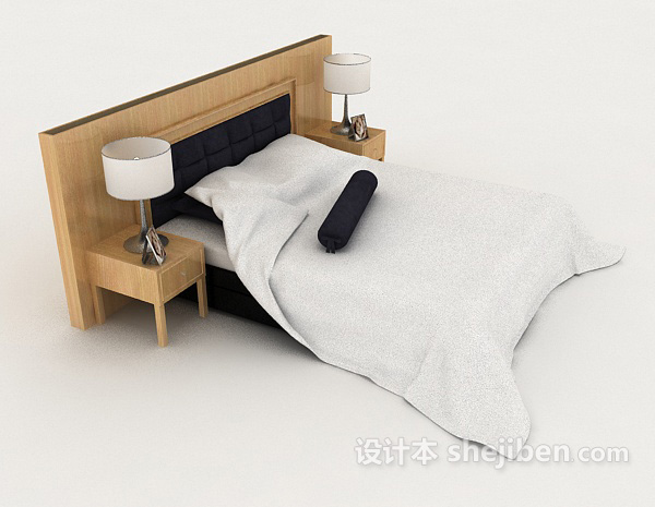 设计本简单风格双人床3d模型下载