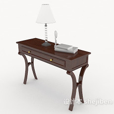 新中式木质棕色书桌3d模型下载