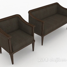 新中式简约木质多人沙发3d模型下载