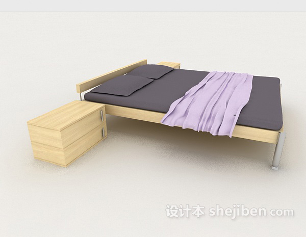 设计本家居简约紫色双人床3d模型下载