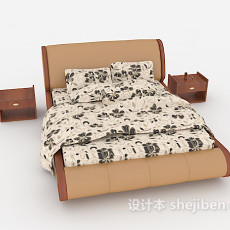 家居木质花纹双人床3d模型下载