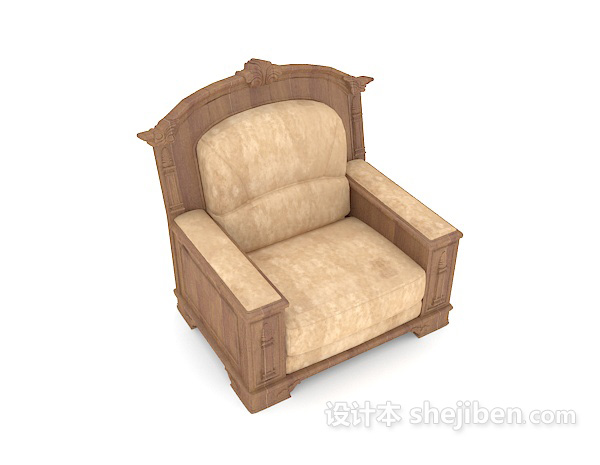 复古棕色木质单人沙发
