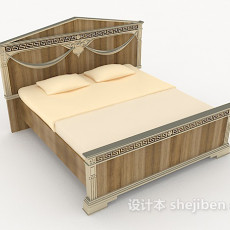 木质简约双人床3d模型下载