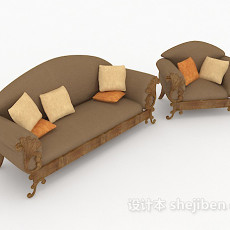 欧式棕色沙发凳3d模型下载