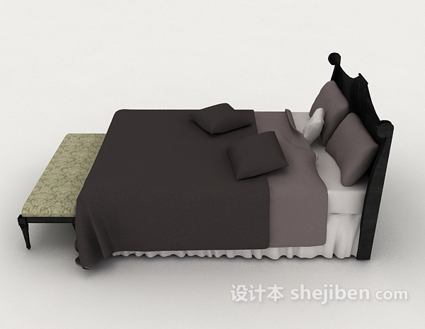 设计本简欧家居灰色双人床3d模型下载