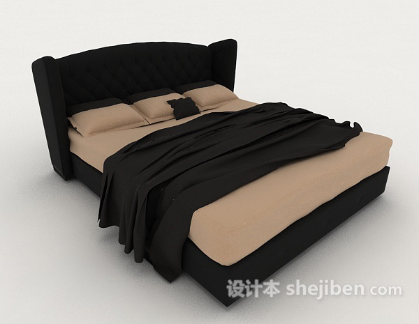 免费家居黑色双人床3d模型下载
