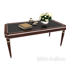 新中式复古木质书桌3d模型下载