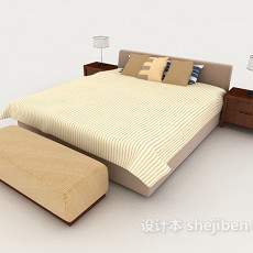 现代家居简单暖黄色双人床3d模型下载
