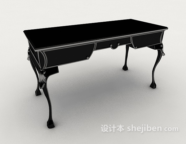 免费新中式黑色书桌3d模型下载