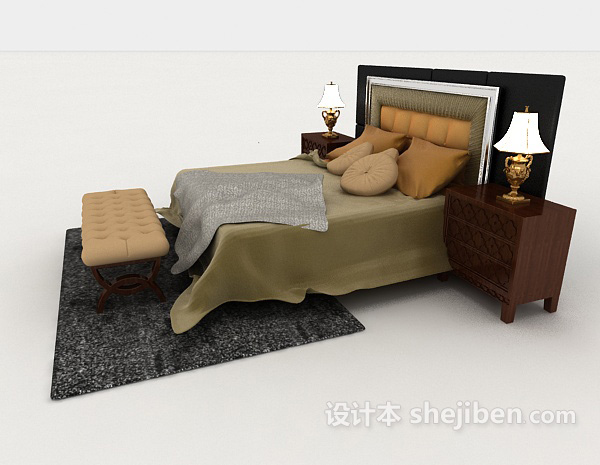 设计本个性简约木质双人床3d模型下载