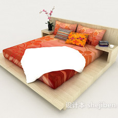 实木家庭床3d模型下载