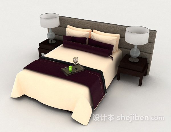免费商务简单双人床3d模型下载
