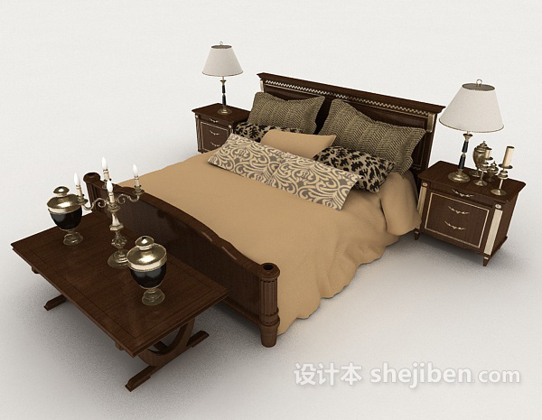 新中式复古木质双人床