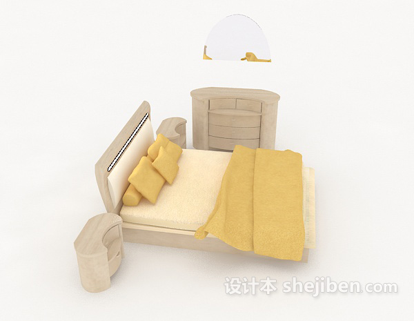 设计本现代简单床3d模型下载